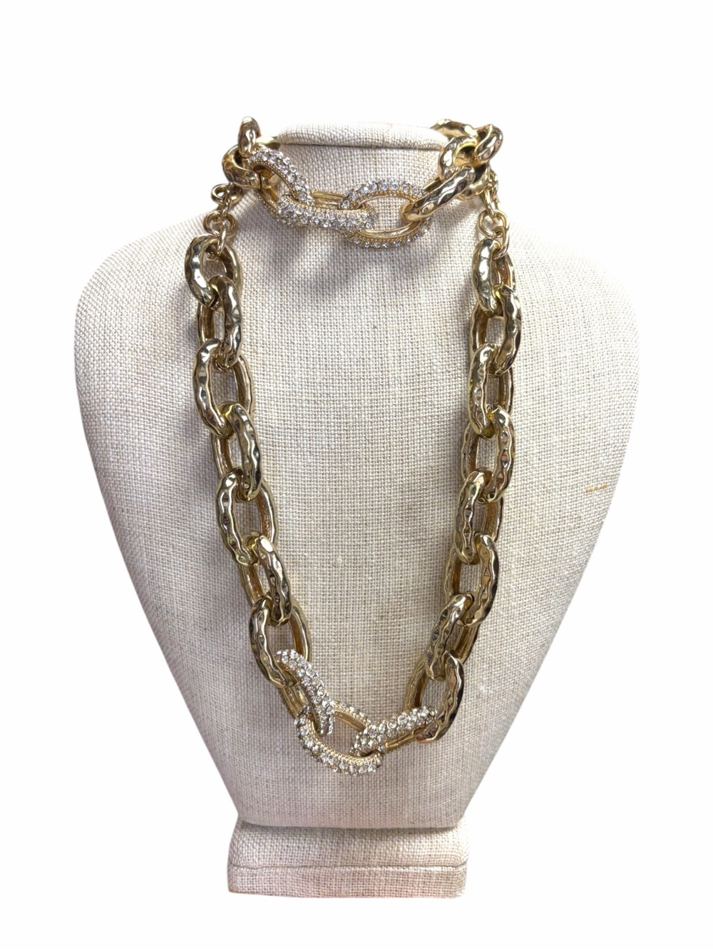 Gold-Tone‎ Chunky Chain Necklace & Bracelet Set with Rhinestones